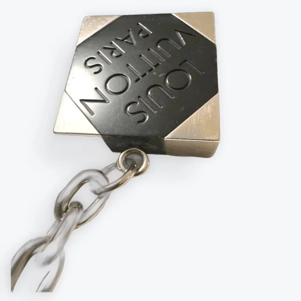 Auth Louis Vuitton Black Resin Silver Bag Charm Keyring Damier Print LV Brand